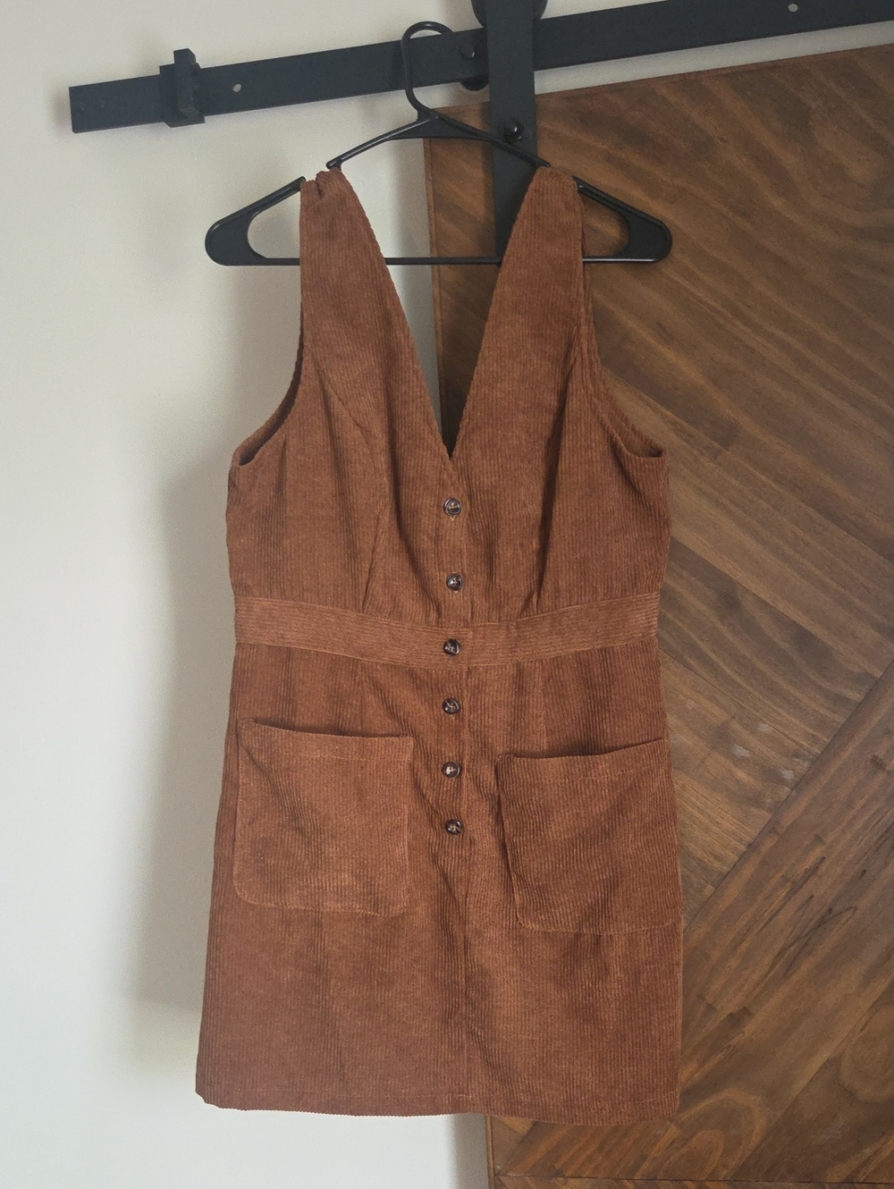 Corduroy Button-Front Brown Jumper Dress
